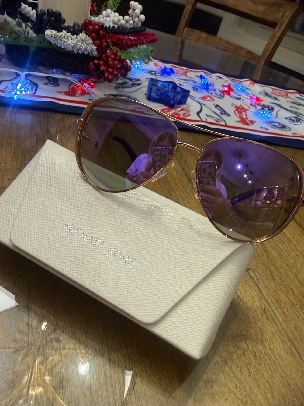 Michael Kors Rose Gold Frame Sunglasses with Purple Lenses